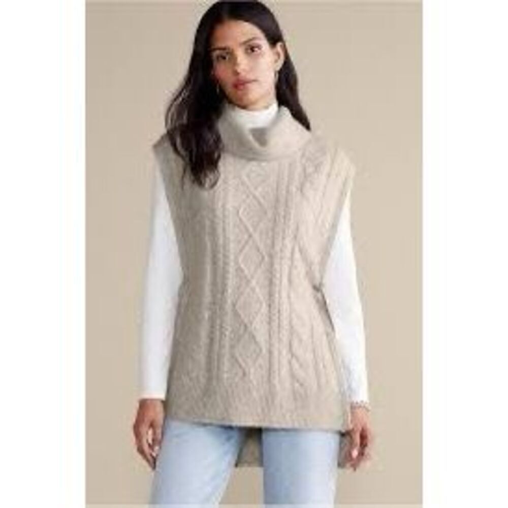 NEW Soft Surroundings Aviemore Sweater Poncho Sz L/XL Heather Oatmeal